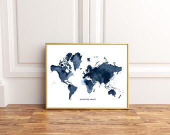 Wall Art World Map blue world map | etsy Wall Art World Map blue world map | etsy