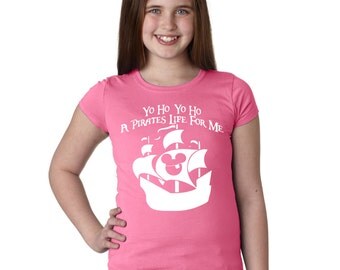 Disney Shirt Yo Ho Yo Ho A Pirate's Life for Me Pirates of the Caribbean Shirt for Girls in Pink or Gray wear to Disneyland or Disney World