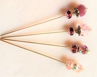 Pink/Purple Crystal and Rhinestone Bead Stick Pin/Hat Pin/Hijab Pin/Corsage Pins