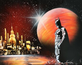 Batman Gotham City Spray Paint Art Space Painting Comics Marvel DC Comics Super Heroes New York Graffiti The Dark Nnight Wall art Gift NYC