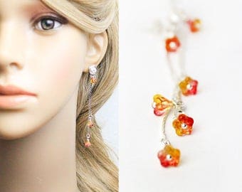 red orange earrings summer wedding jewelry flower girl earrings gifts for girls gifts for bridesmaid earrings flower stud earrings L249
