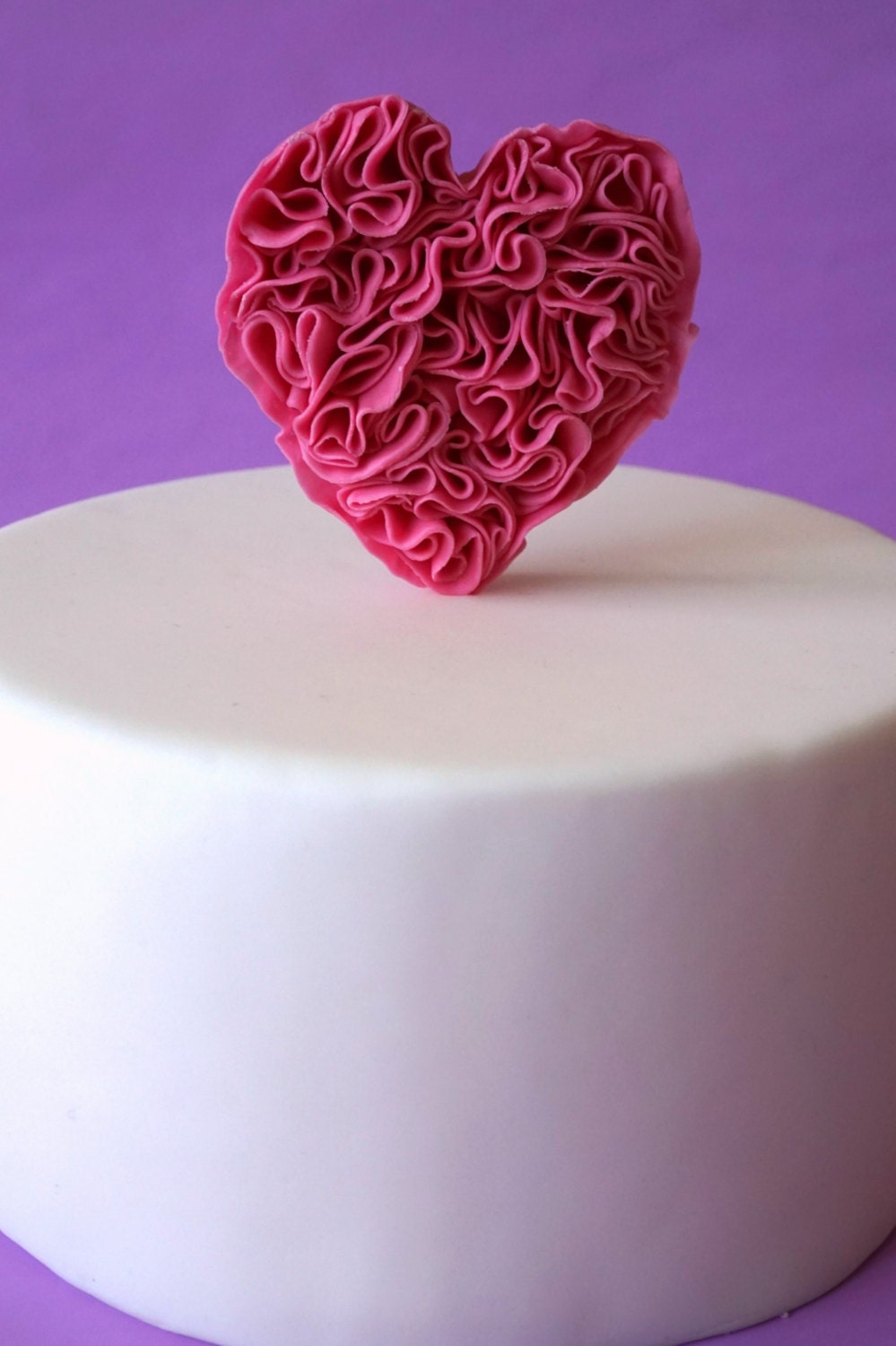 Ruffled heart fondant cake topper wedding cake topper