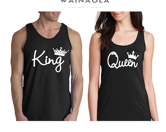 Wainaola King and Queen Couple Tank Tops, King Queen Couple Shirts, Couple Matching Clothes, Pärchen Tanks King Tank Queen Tank Couple Tee