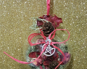 Glass Pentacle Witch Ball, Witch Ball, Yule Witch Ball, Yule, Christmas Ornament, Christmas Decoration, Pagan, Wiccan, Witch, protection