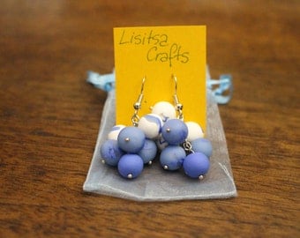 White and Blue Earrings - Polymer Clay