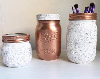 Set of 3 Copper and marble effect mason ball and kilner jars