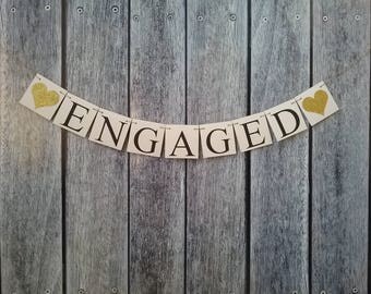 Engaged signs, engagement banner, bachelorette banner, bridal shower banner, engagement photo prop, engagement party decorations