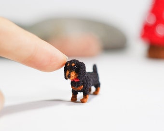 Miniature Black and tan Dachshund dog - Tiny amigurumi crochet animal