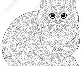 Adult Coloring Pages Maine Coon Cat Zentangle Doodle Page Kitten