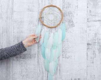 Long Mint Feather Dreamcatcher - Color Choice - Boho Girls Boys DreamCatcher Wall Hanging Baby Tribal Crib Baby Feathers New Baby nursery