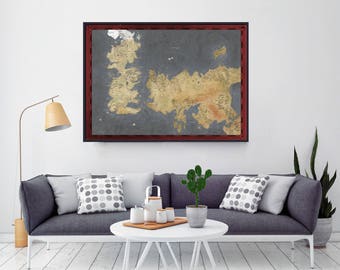 Westeros Map, Map Of Essos, Game Of Thrones, Game Of Thrones Map, Wall Art, Home Decor, Seven Kingdoms Map, Fantasy Maps, Ice And Fire