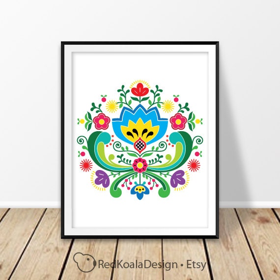 Wall art prints Norwegian print Norway poster Rosemaling