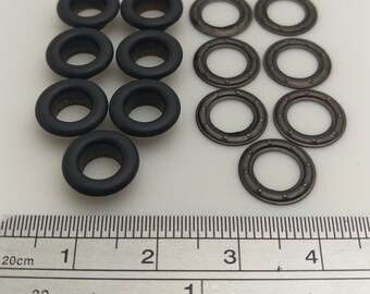 Metal Eyelet Grommet, Enamel Painting, Black Smith Color, Matte, with Metal Washer Underpart, 20 Sets, 16L (OD 10mm, 0.39", ID 6mm, 0.24")