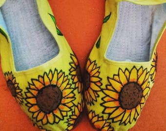 Sunflower hand painted shoes (mary janes)