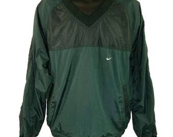 Nike Windbreaker Jacket Vintage 90s Green Pullover V Neck Mens Size Large