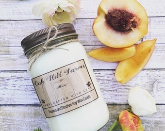 PEONIES AND PEACHES, soy wax candle, fresh fragrance, hand poured, all natural, mason jar candle, peaches, peonies, sweet, spring, summer