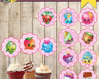 12 Shopkins Cupcake Toppers-Printable Shopkins Cupcake Toppers-Digital Cupcake Toppers-Shopkins Party Decor-Shopkins Party Decoration