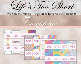 Live Sale Numbers - 001 to 1000 - Regular and Reversed INSTANT DOWNLOAD