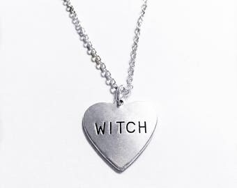 Witch Necklace | Witch Heart Pendant | Occult Jewelry | Wiccan Jewelry | Gothic Necklace | Goth Jewelry | Halloween Jewelry