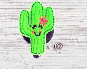 Nurse Badge Reel | Cactus Felt Badge Reel | Cactus Badge Reel | Felt Applique | Retractable ID Badge Holder | Nurse Badge | CNA Badge