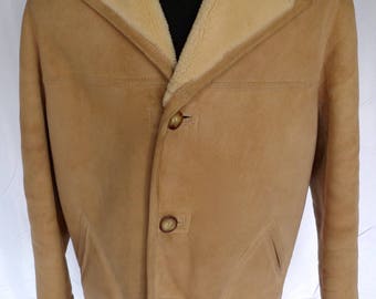 Rugged SAWYER of Napa Marlboro Man SHEEPSKIN Shearling COAT Jacket Sz 42 Tan