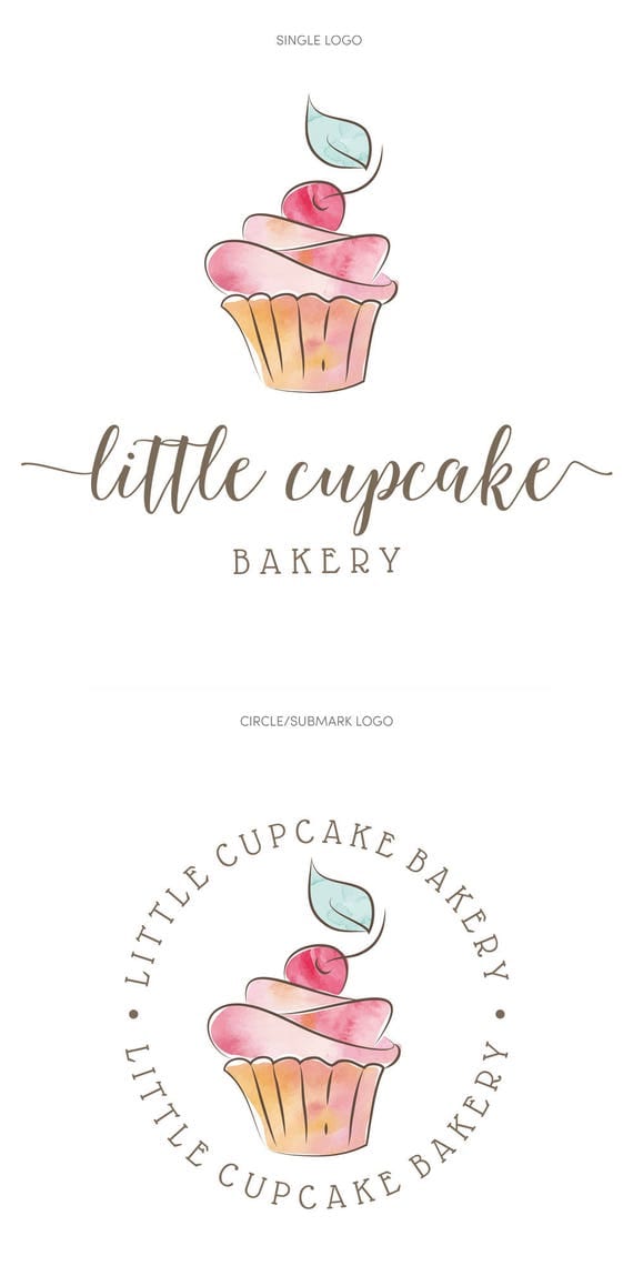 Premade bakery logo Cupcake logo Watercolor bakery logo 