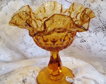 Vintage Fenton Glass Compote Thumbprint Pattern