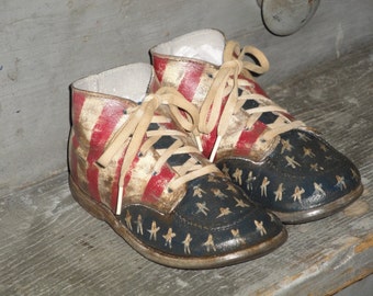 Hand Painted Stars and Stripes Hard Sole Toddler Shoes