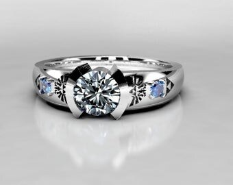 Zelda Engagement Ring in Silver, Palladium & Gold, Forever One Moissanite Engagement Ring, Legend of Zelda Wedding sapphire ring