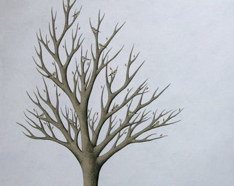 Tree With Goldfinches - Archival 8x8 Art Print - Contemporary Nature Painting - by Natasha Newton