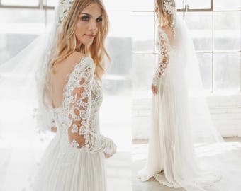 Lace Veil, Juliet Cap Veil, Wedding Veil, Silk Flower Veil, Juliet Veil, Cap Veil, Bohemian Veil, Vintage Veil, 1920s Bridal Veil, 1735