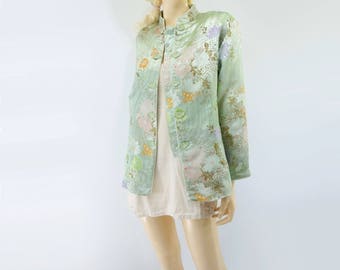 Pastel Kimono Jacket Boho Kimono Jacket Lucite Green Kimono Kimono Cardigan Pastel Asian Jacket Seafoam Short Kimono 80s Kimono Jacket m, l