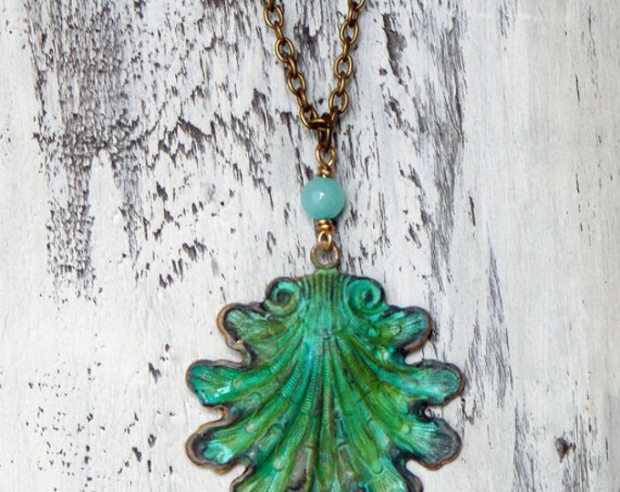 Brass Patina Seashell Necklace Patina Shell Jewelry Seashell Pendant Nautical Necklace Verdigris Patina Shell Ocean Jewelry Beach Necklace