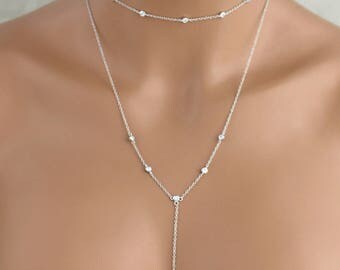Delicate Layering necklace, Choker necklace, Layering and long necklace, Rose gold Layered necklace, Sterling silver necklace, Long layered