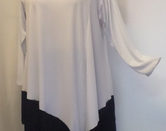 Coco and Juan, Plus Size Tunic, Lagenlook White and Black Angel Tunic Top, Size 1 (fits 1X,2X) Bust 50 inches
