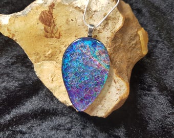 Blue Purple Dichroic Glass Pendant - Dichroic Fused Glass Necklace - Dichroic Fused Glass Jewelry - UK - Fused Glass Necklace - Blue Purple