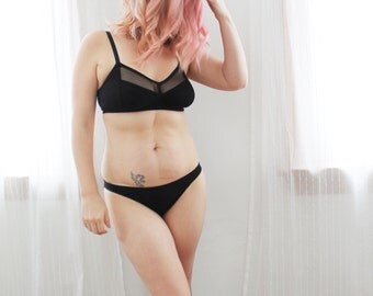 Black Bamboo and Mesh 'Siouxsie' Modern Comfortable Soft Bra Handmade to Order