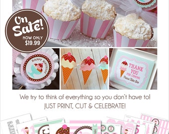 Ice Cream Party Printables | Ice Cream Birthday | Ice Cream Party Decorations | Summer Birthday | Ice Cream Social | Amanda's Parties To Go