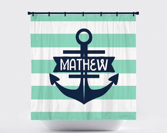 Shower Curtain, Horizontal Stripe, Striped, Preppy, Nautical, Anchor, Pick Your Colors