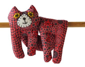Flat Cat, Hot Cold Rice Bag, Microwave Neck Wrap, Rice Heating Pad, Hot Cold Therapy Pack, Red Black Print, Cat Lover Gift