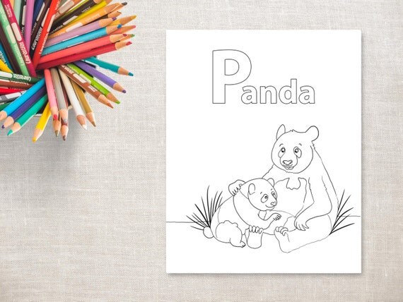Printable coloring page P is for Panda ABC alphabet