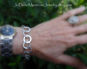 Sterling silver large link hand forged chain bracelet, metalsmith jewelry, handmade metalwork, hand fabricated silver happiness