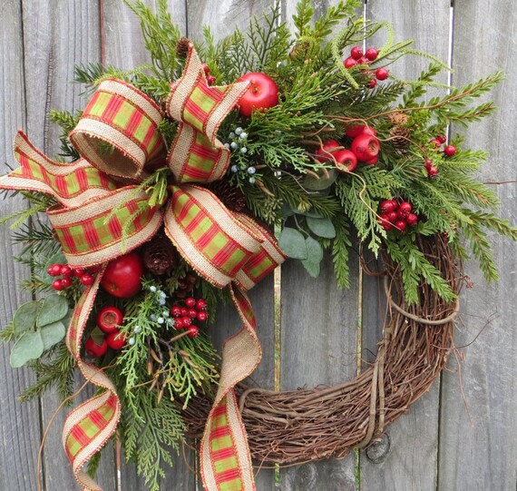 Christmas Door Wreath Christmas Burlap Wreath by HornsHandmade