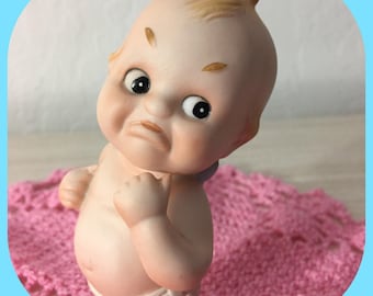 Adorable Vintage Lefton Bisque Kewpie Baby Featuring A Pouty Face And Saggy Diaper ~ Blue Wings ~ #KW143 ~ Cake Toppers ~ Vintage Nursery