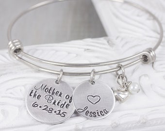 Personalized Wedding Jewelry - Hand Stamped Bangle Bracelet - Mother of the Bride Personalized Gift - Wedding Gift - Personalized Bracelet