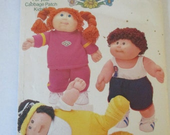 Vintage uncut Cabbage Patch Kids Butterick 3920 boy and girl jogging running tank top shorts exercise outfits pattern iron on transfers