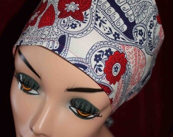 Red, White and Blue Skulls Surgical Cap (biker/chemo/surgical)