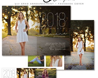 Graduation Announcement, Photography Template, Senior High School Graduation Invitation, Photoshop Template, Collage, Facebook Cover, GA404