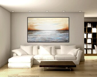 Large abstract landscape painting original 36 x 60 gray brown modern abstract art oil painting by L.Beiboer