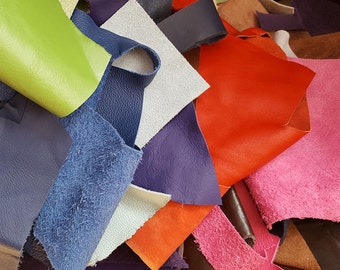 Leather Scraps Trimmings, Leather Off Cut, Leather pieces Embellishments, Cow Hide, Full Top Grain, Leather Craft, Assorted Colours,